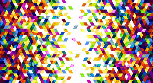 6245-11 GEOFETTI 2 Cubes Rising Border White Multi for Studio E Fabric