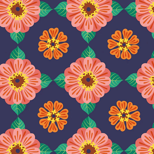 Zinnia MULTI Flower Dance by Jane Sassaman Fabric Sold by the Half Yard
