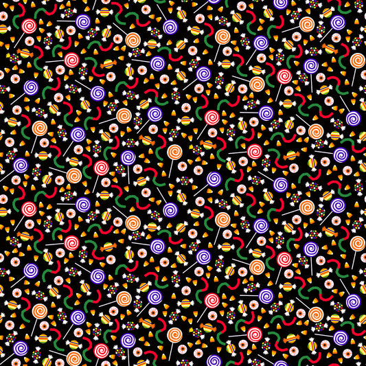 7058G-93 SPOOKY FRIENDS Candy Toss Black for Studio E Fabric