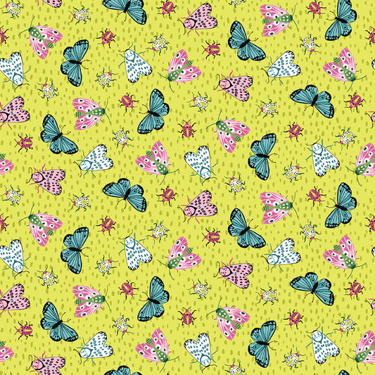 7381-64 Tropical Menagerie LIME SMALL BUTTERFLIES AND MOTHS Studio E Fabric