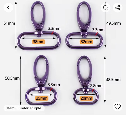 Metal oval swivel hook, purple