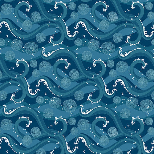7933-77 MERMAID TAILS WAVES Dark Blue by Studio E Fabric