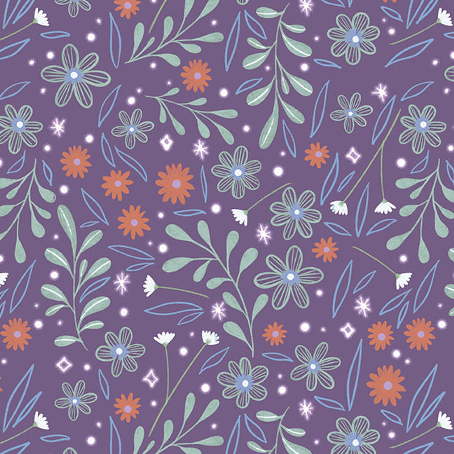 7999-55 PURPLE MYSTIC FLOWERS WOODLAND MAGIC STUDIO E SOLD BY THE YARD