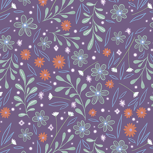 7999-55 PURPLE MYSTIC FLOWERS WOODLAND MAGIC STUDIO E SOLD BY THE YARD