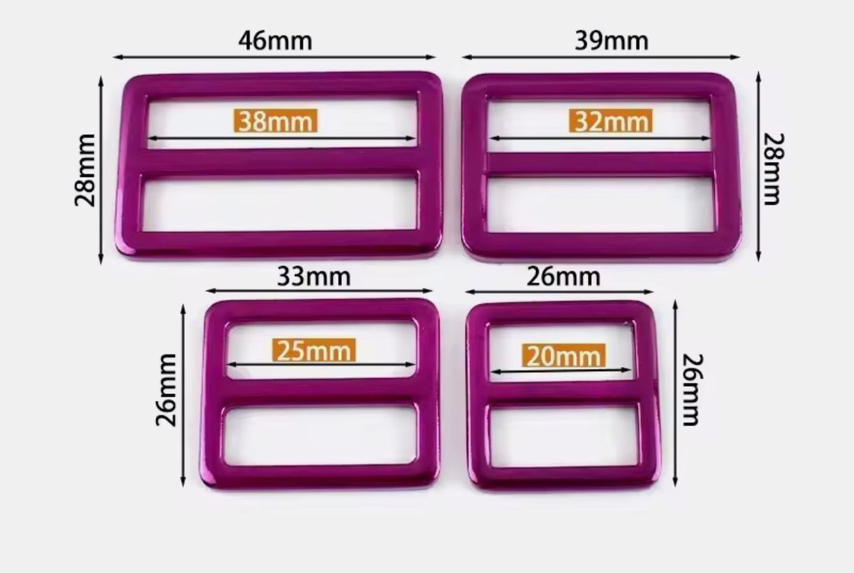 Metal triglide slide buckle size chart, rose red