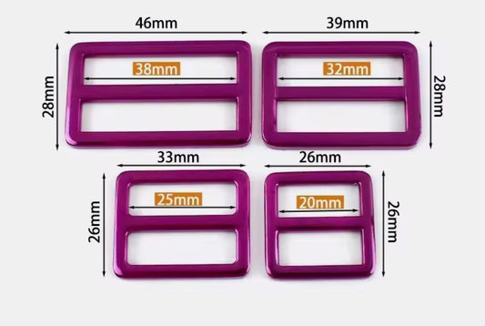 Metal triglide slide buckle size chart, rose red