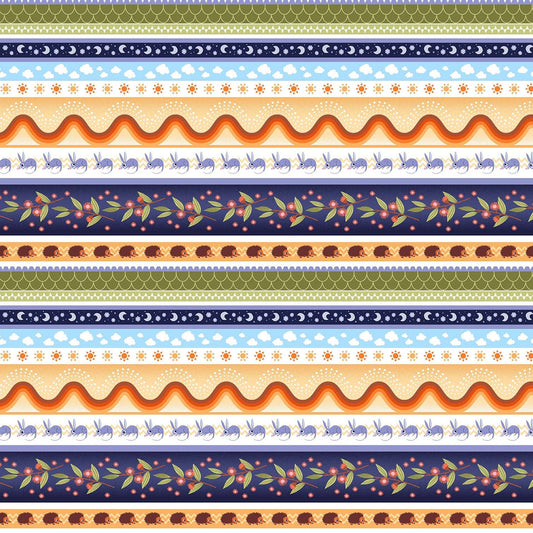8089-37 ORANGE Blue Mini STRIPE AUSSIE OZ-BORN Studio E Fabric