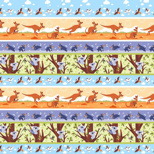 8095-36 ORANGE GREEN AUSSIE STRIPE AUSSIE OZ-BORN Studio E Fabric
