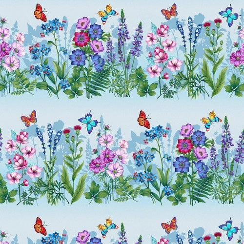 8109-17 Studio E Hummingbird Messenger Wildflower Border Stripe Fabric