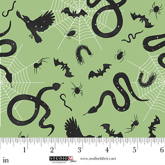 8321-66 PARANORMAL PARADE Creepy Crawlies Green by Beth Reed for Studio E Fabric