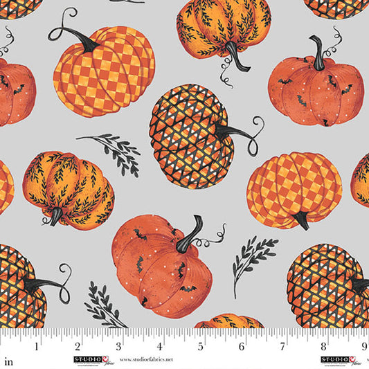 8323-09 PARANORMAL PARADE Light Gray Pumpkins by Beth Reed for Studio E Fabric
