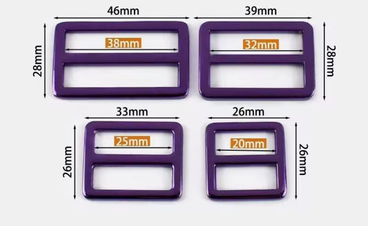 Metal triglide slide buckle size chart, purple