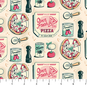 91132-11 Oven Fresh Pizza Cream Figo for Northcott Fabrics Sold By the Half Yard