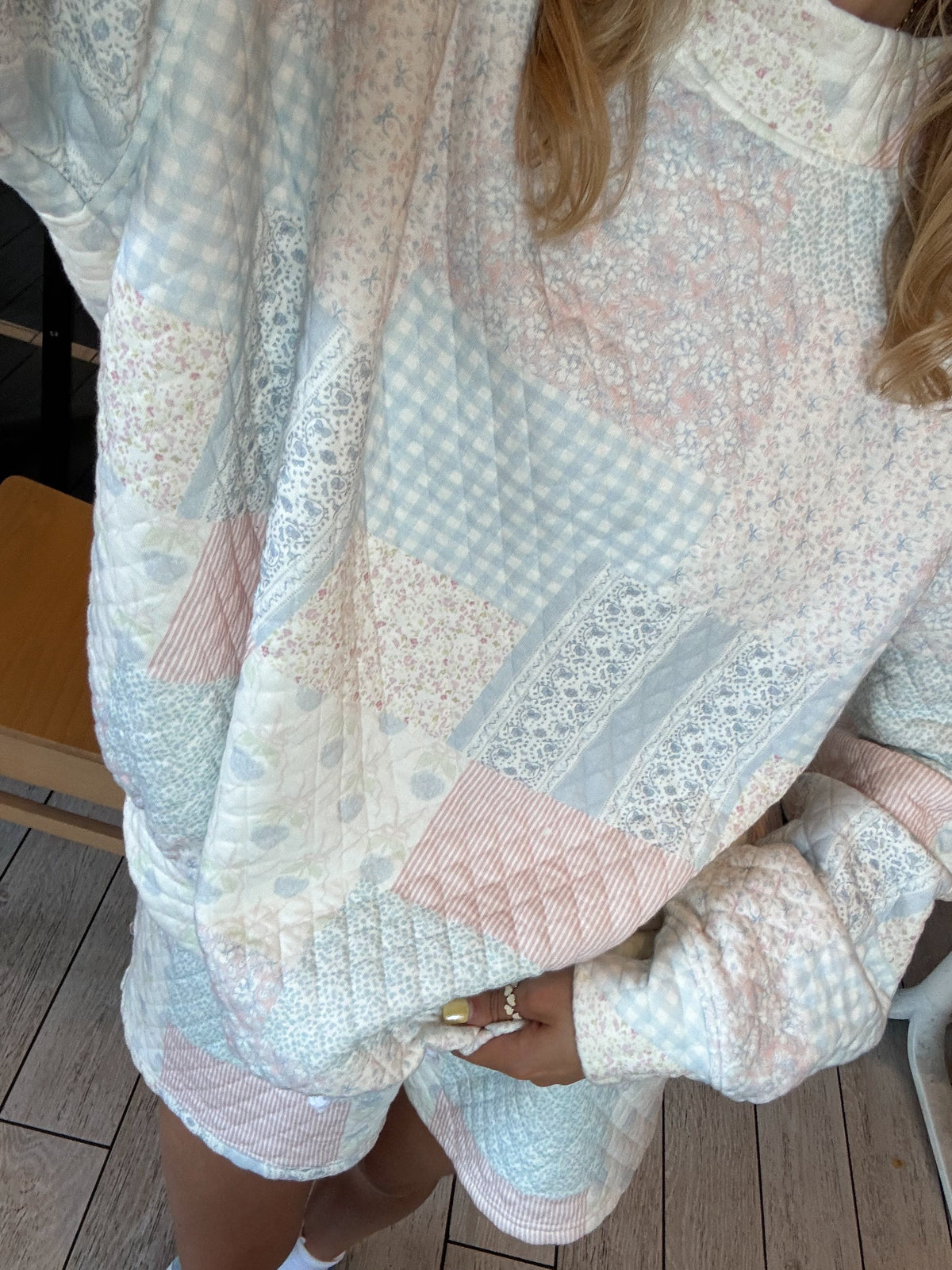 Shades Of Blue Quilted Pastel Mockneck Sweatshirt