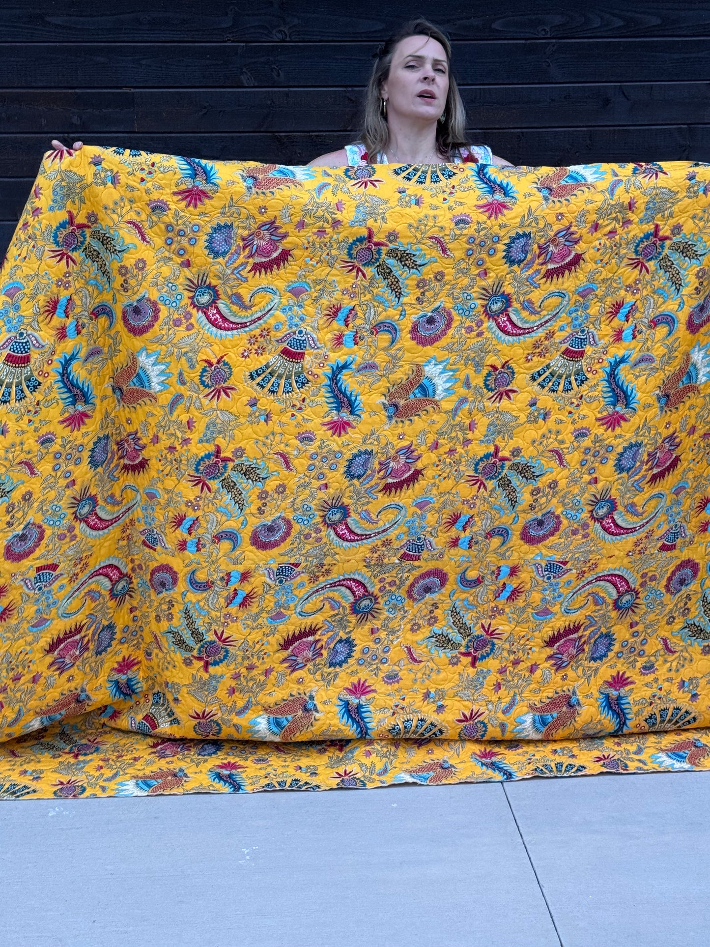 Hand Pieced Hexagon Flower Quilt Large White