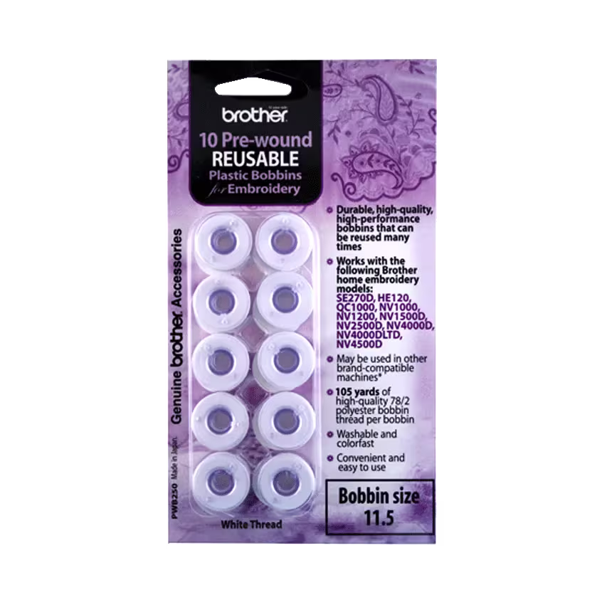 Brother Pre-Wound Bobbins - 10 Pack (60 Weight Embroidery)