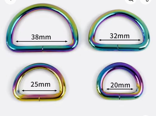 Rainbow metal D-ring size chart
