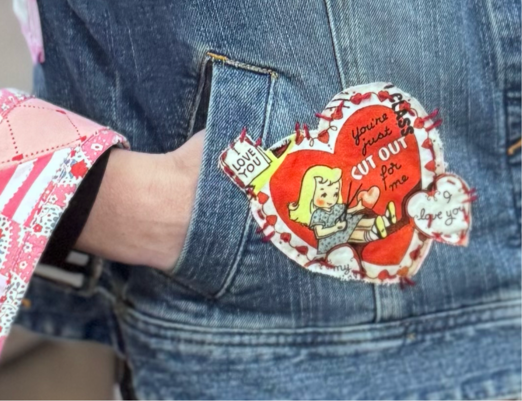 VALENTINE LOVE NOTES Appliqué Quilted Denim Jacket