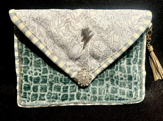 Envelope Purse FROZEN LIGHTNING Clutch in Silvery Blues and Whites