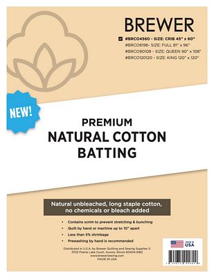 PREMIUM Natural COTTON 50/50 BATTING CRIB SIZE 45" X 60" (BABY / LAP QUILT)