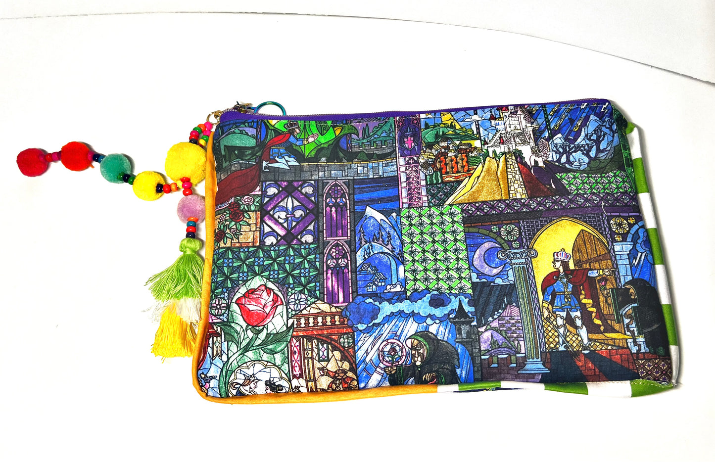 Stained Glass Sleeping Beauty Zipper Pouch Violet Blues Handmade