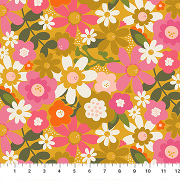 C91110-55 Joyful June Ochre Floral Figo Sold By the Half Yard