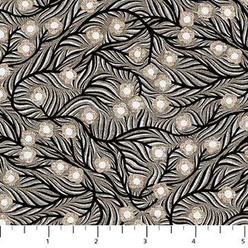 Rhythm & Leaves Cotton Linen / FIGO Fabrics Black Trellis CL91044-99