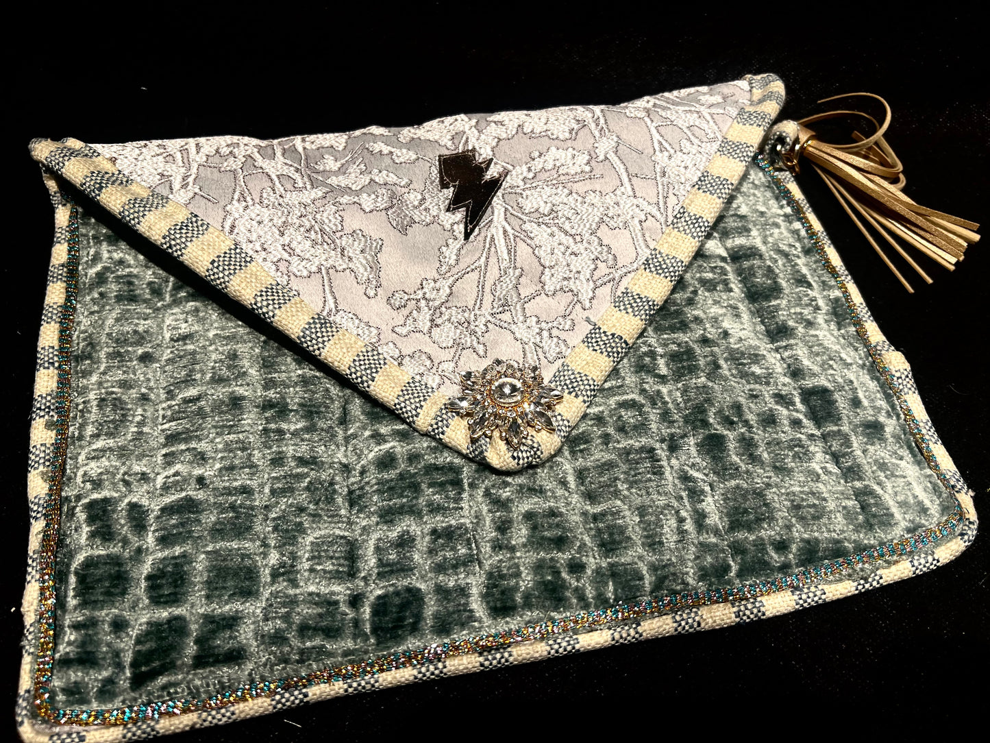 Envelope Purse FROZEN LIGHTNING Clutch in Silvery Blues and Whites