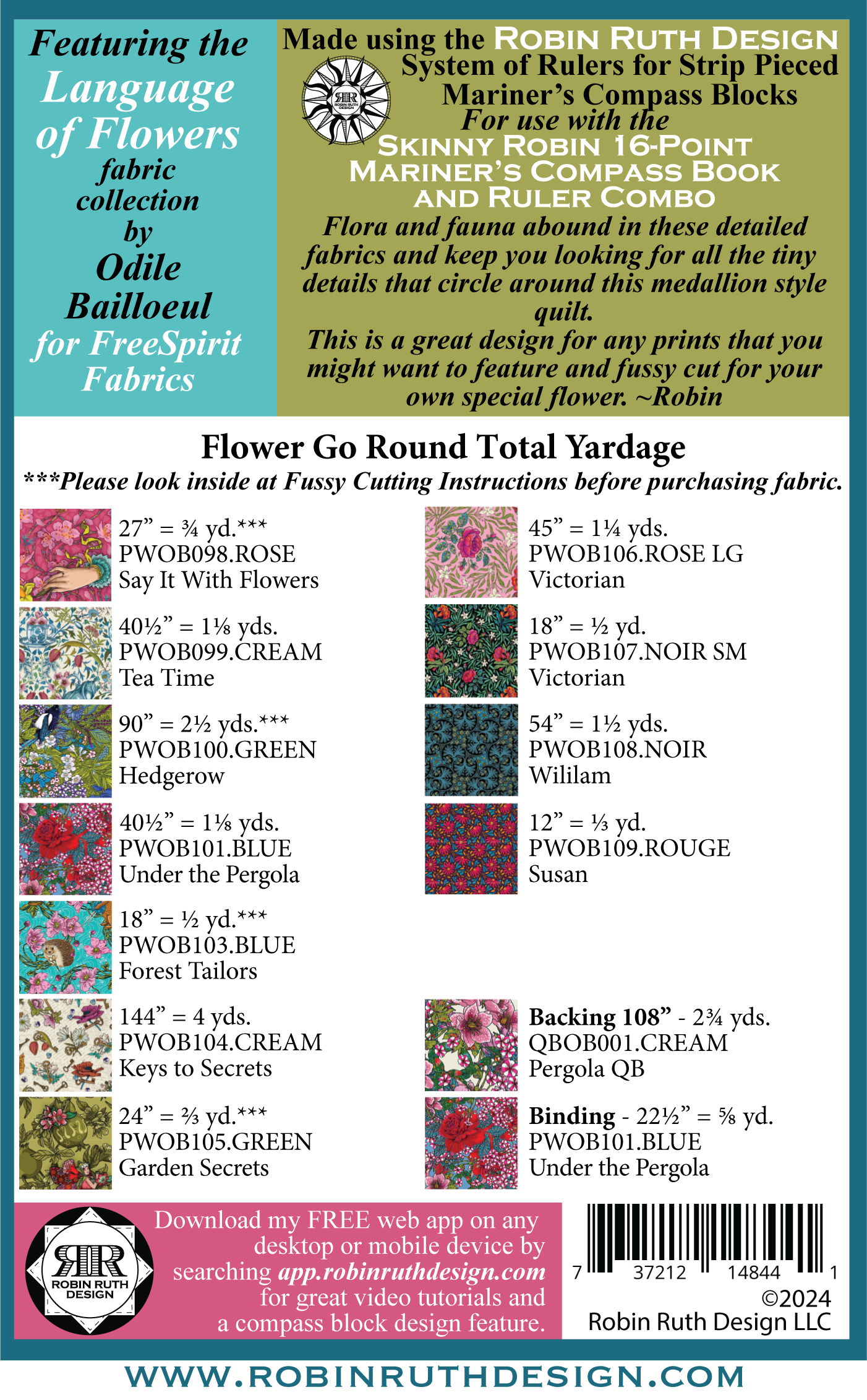 RR249 Flower Go Round Skinny Robin Quilt Pattern