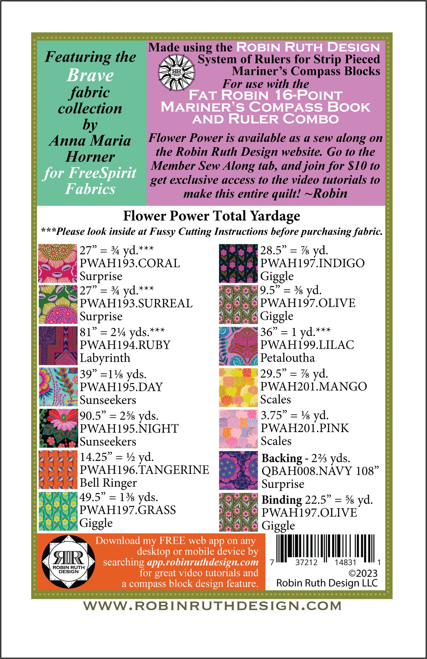 RR233 Flower Power Fat Robin Quilt Pattern