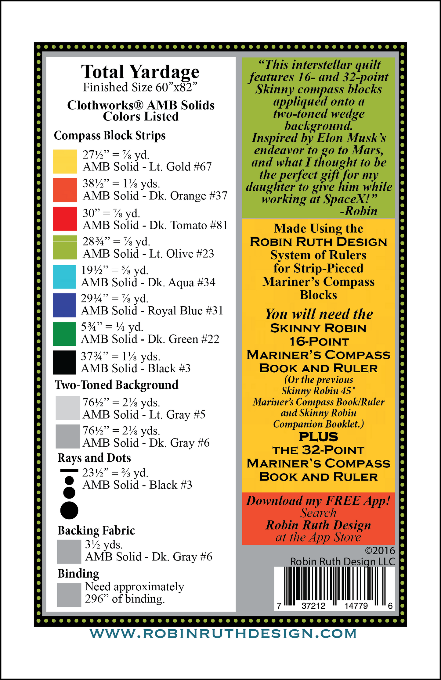 RR166 For Elon 32 Point Mariner's Compass Quilt Pattern