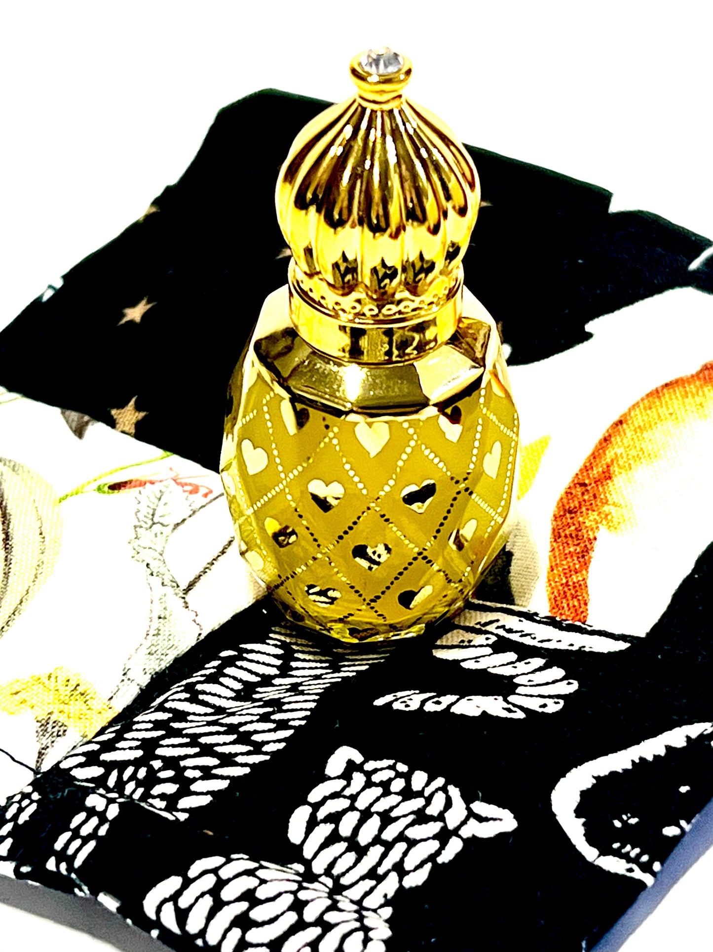 Ornate Fancy Anointing Oil Gold and Glass Vessel 12 mL