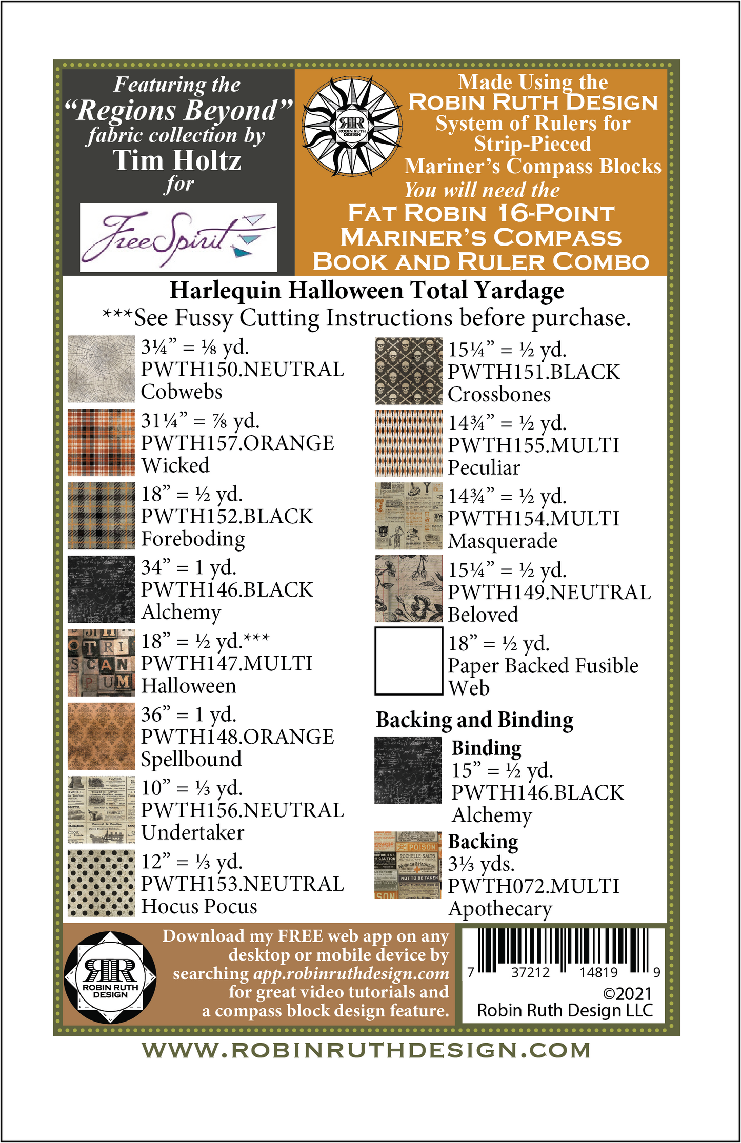 RR219 Harlequin Halloween Fat Robin Quilt Pattern