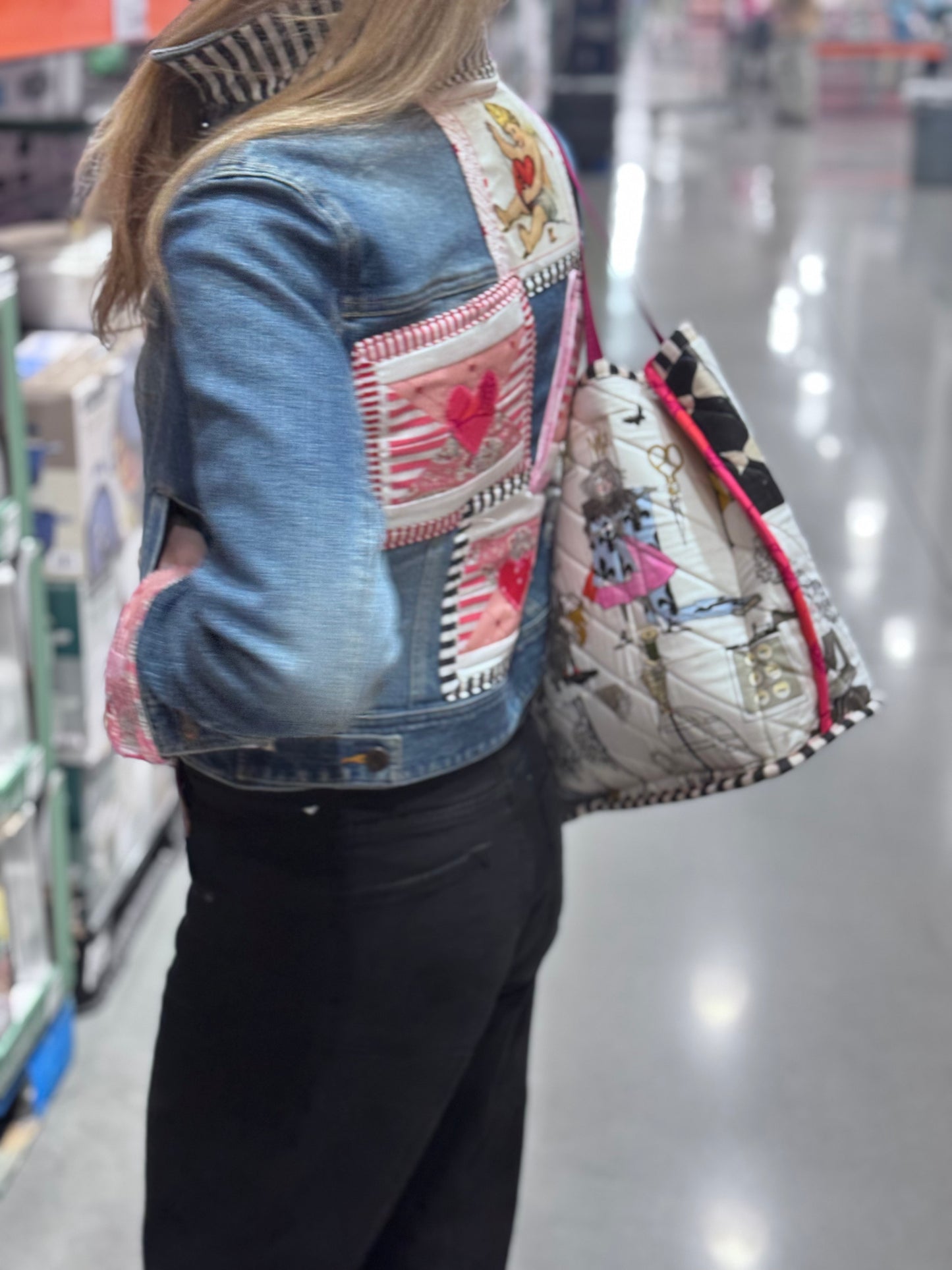 VALENTINE LOVE NOTES Appliqué Quilted Denim Jacket