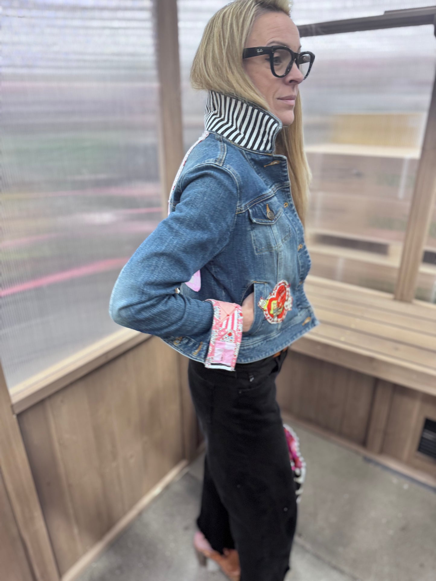 VALENTINE LOVE NOTES Appliqué Quilted Denim Jacket