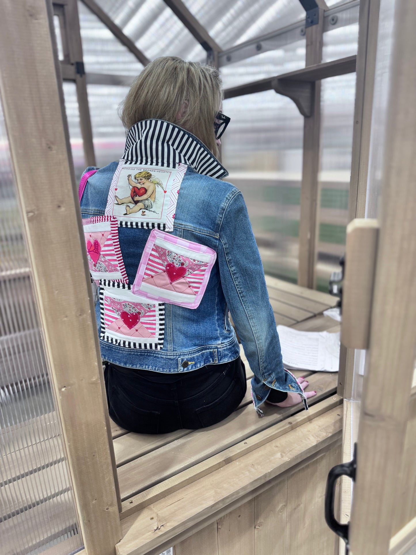 VALENTINE LOVE NOTES Appliqué Quilted Denim Jacket