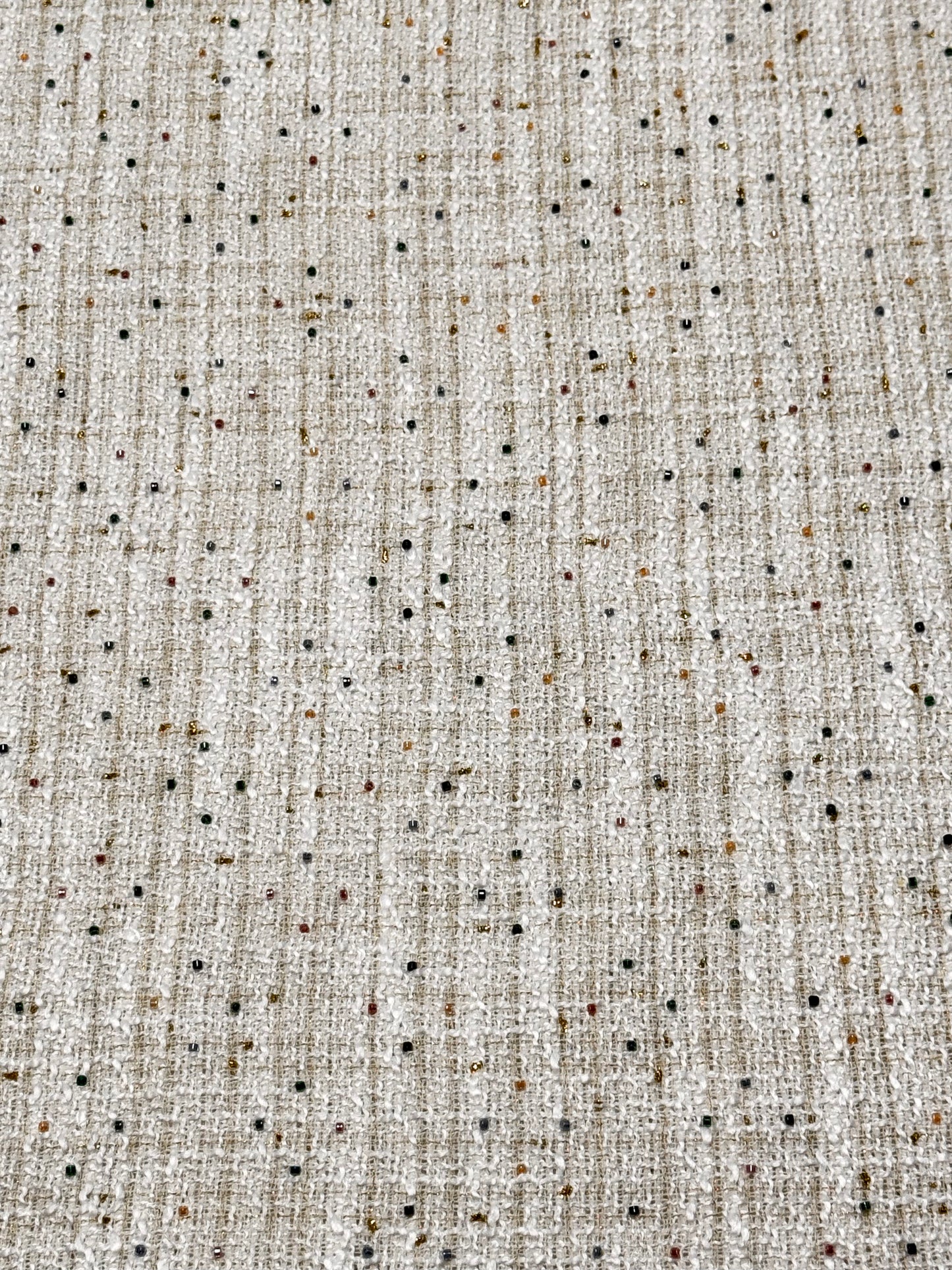 Cream Tweed MULTI COLOR CLEAR METALLIC BEADED Fabric