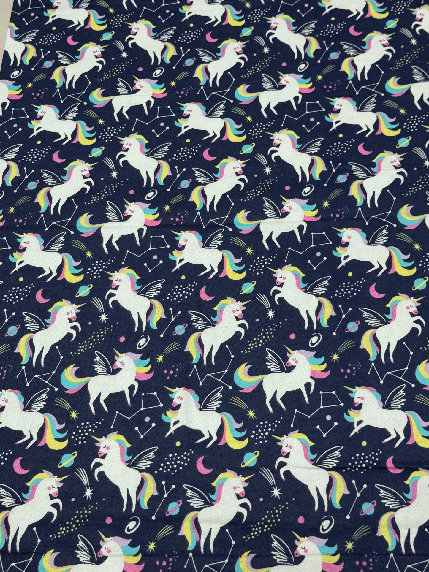 CELESTIAL UNICORNS ON BLUE flannel
