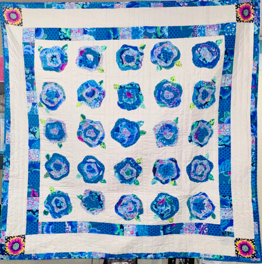 FRENCH ROSE Kaffe Fassett BLUE LAGOON QUILT Throw Size