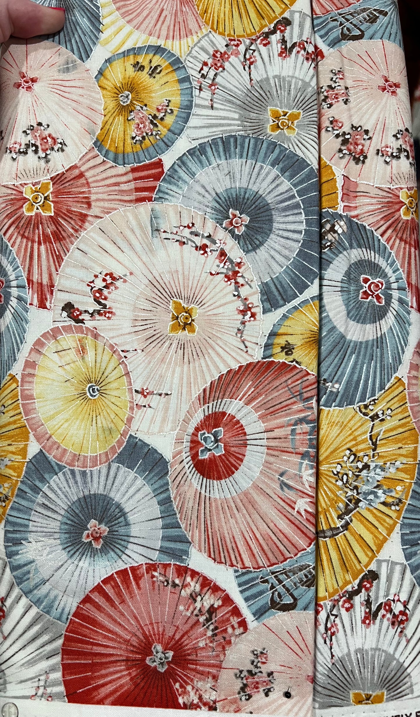 170315 Asian Inspired Umbrellas Silver Gilded Cotton Joann FABRIC 1750-8557