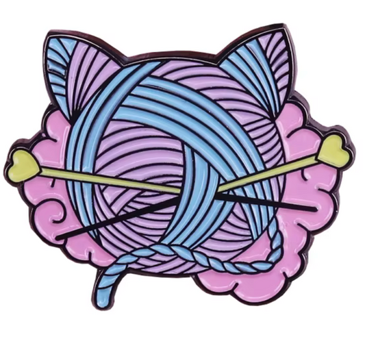 Kitty Head Knitting Yarn Enamel Pin