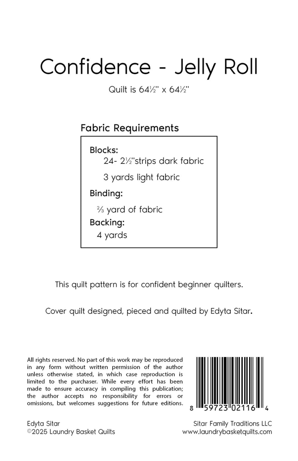 Confidence Jelly Roll Quilt Pattern By Edyta Sitar