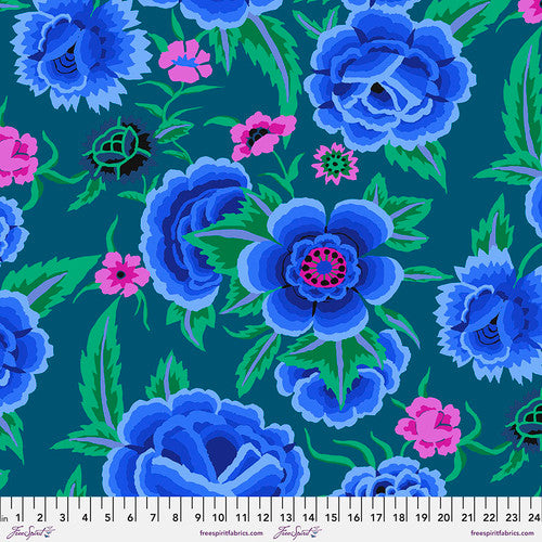 Embroidered Shawl BLUE Kaffe Fassett Collective Sold by the Half Yard