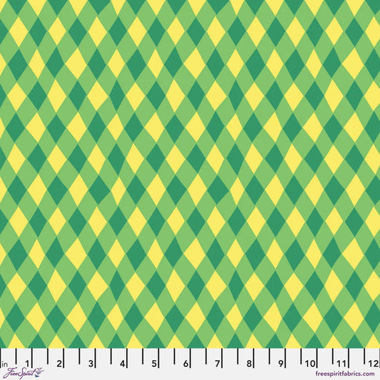Diamonds Green Check Flower Dance by Jane Sassaman Fabric Sold by the Half Yard