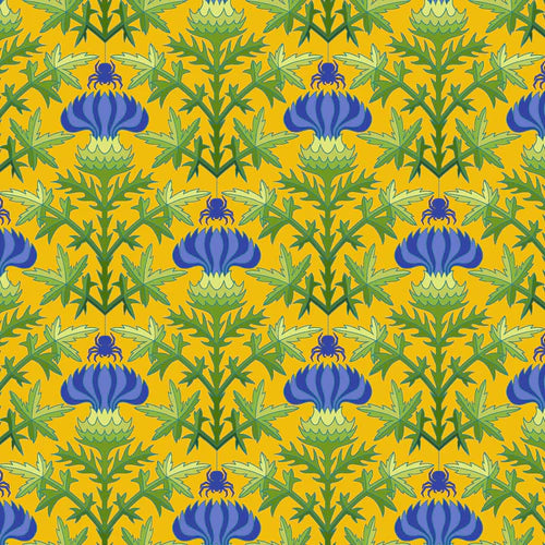 Thistle YELLOW Flower Dance by Jane Sassaman Fabric Sold by the Half Yard