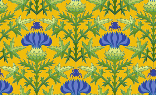 Thistle YELLOW Flower Dance by Jane Sassaman Fabric Sold by the Half Yard