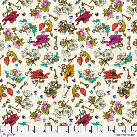 Keys to Secrets - Cream Language of Flowers by Odile Bailloeul for Free Spirit Fabric