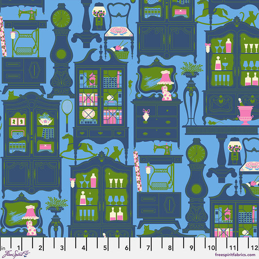 Market Days TREASURES Blue by Stacy Peterson for Free Spirit Fabrics Sold by the Half Yard