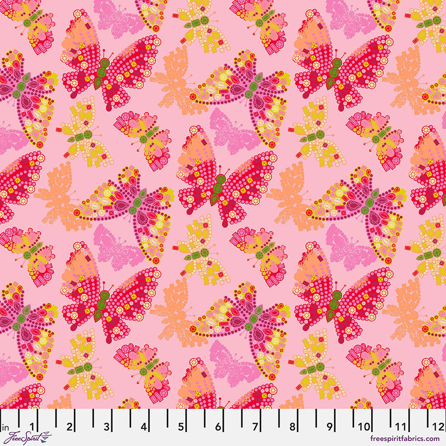 Market Days BUTTERFLY BROOCH Pink by Stacy Peterson for Free Spirit Fabrics Sold by the Half Yard