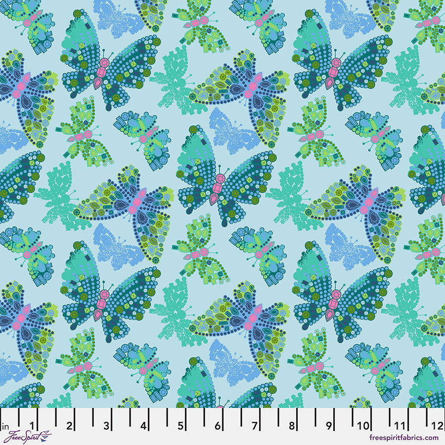 Market Days BUTTERFLY BROOCH Sky by Stacy Peterson for Free Spirit Fabrics Sold by the Half Yard